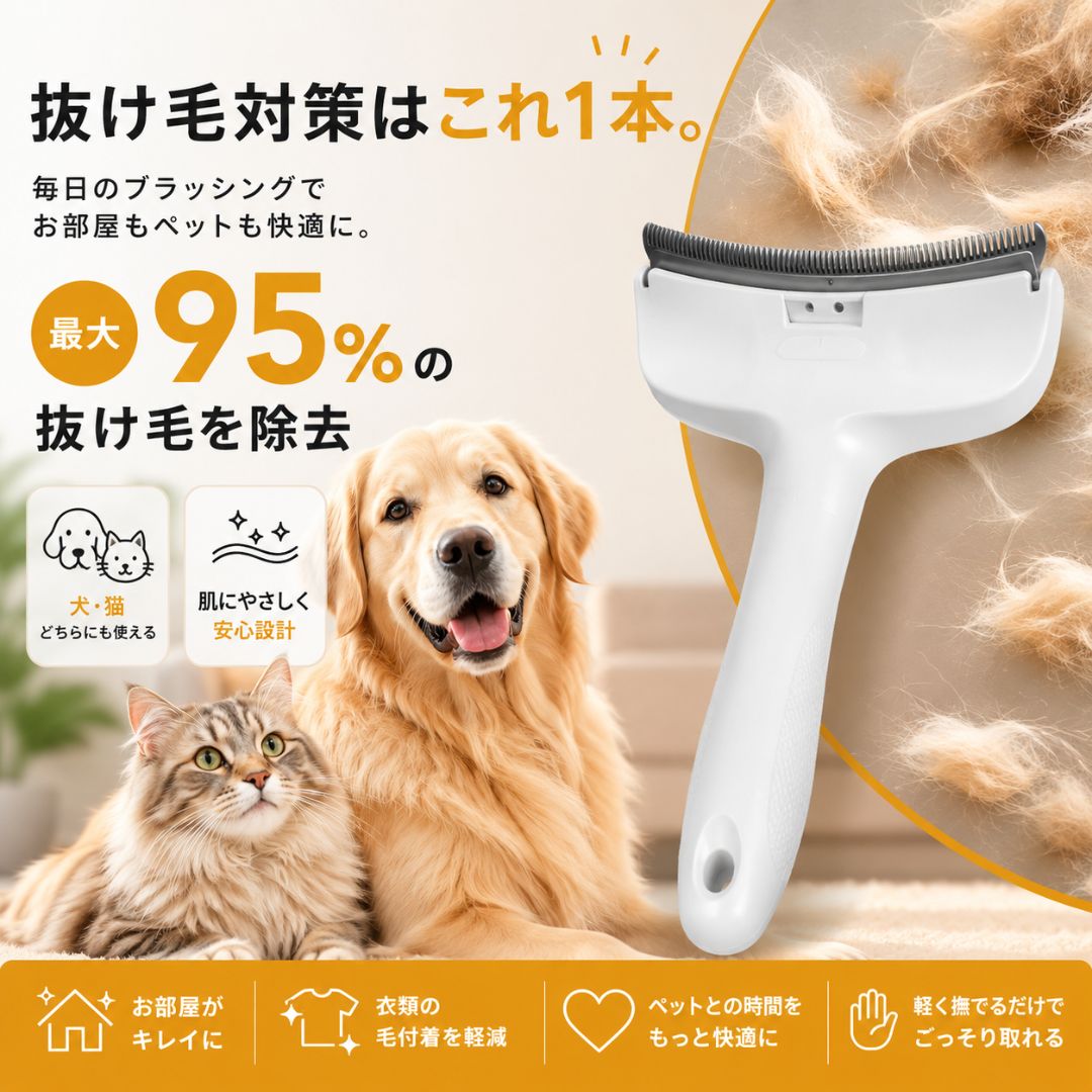 抜け毛すっきり！ペット用プレミアムグルーミングブラシ