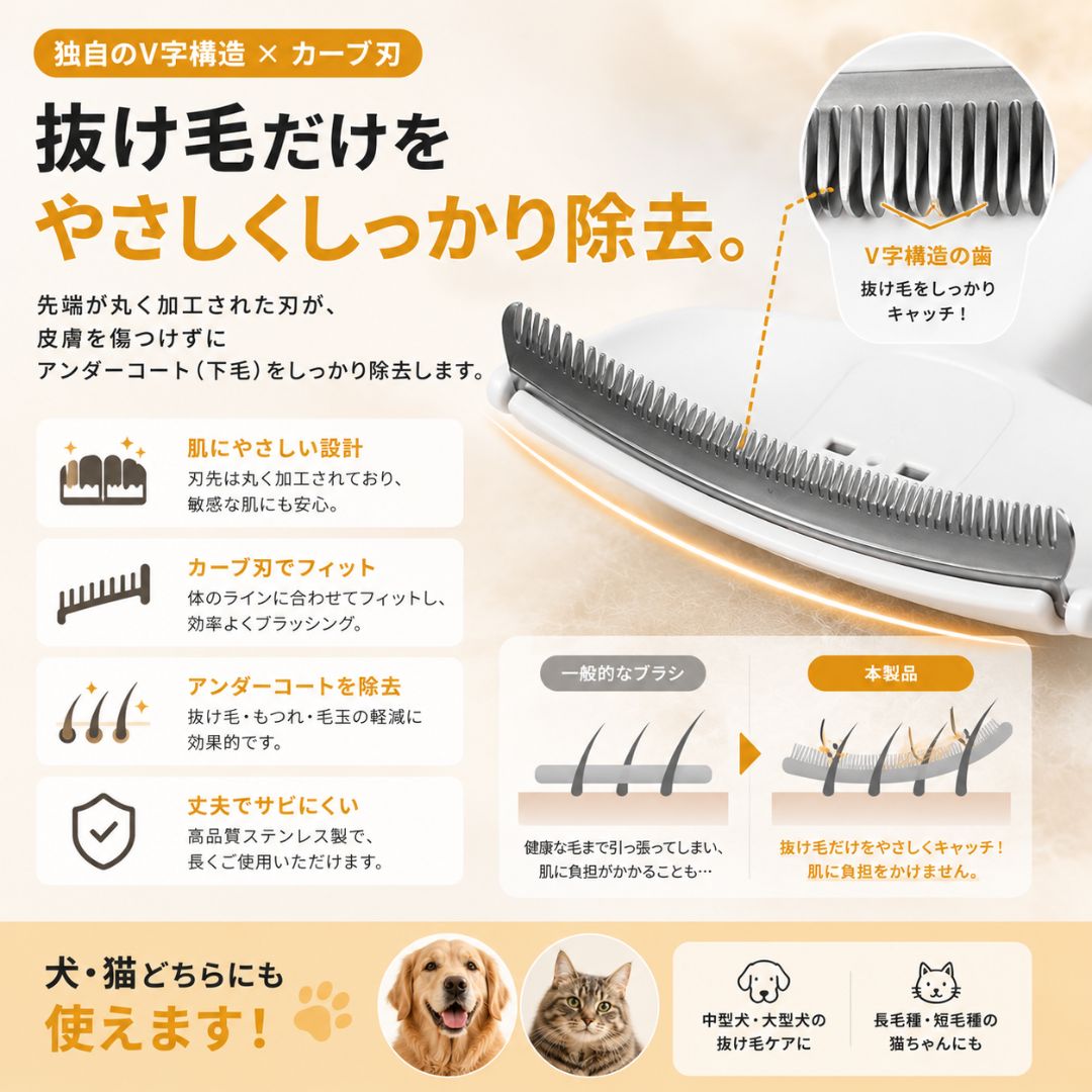 抜け毛すっきり！ペット用プレミアムグルーミングブラシ
